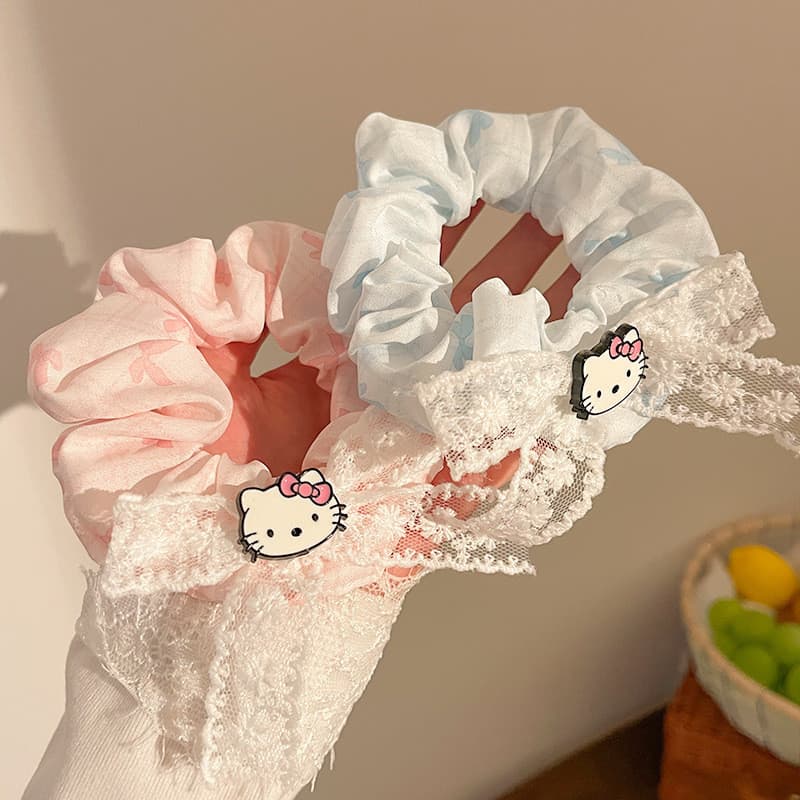 Bonito dos desenhos animados rendas kt Scrunchy anel de cabelo arco dos desenhos animados bonito menina bandana doce rab