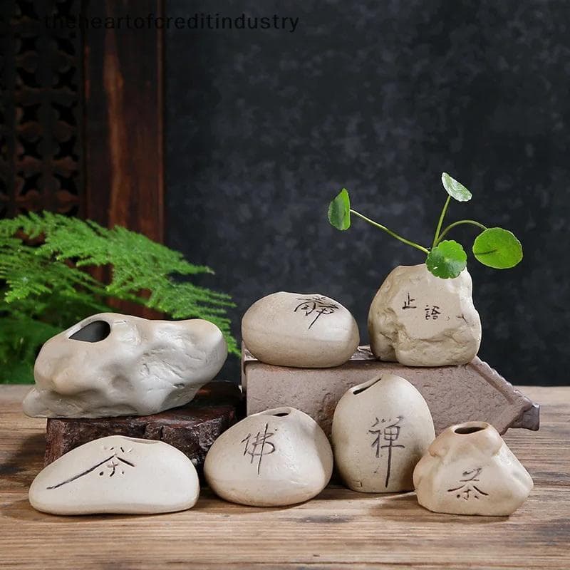 Mini Vaso De Cerâmica Imitado Pedra Arranjo De Flores Decoração Hidropônica Plantas Estilo Chinês Zen De Escritório Em C