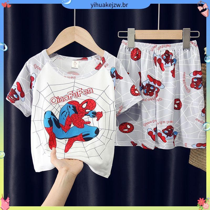 Verão crianças pijamas meninos meninas bebê fino de manga curta Homewear meninos crianças dos desenhos animados ternos d