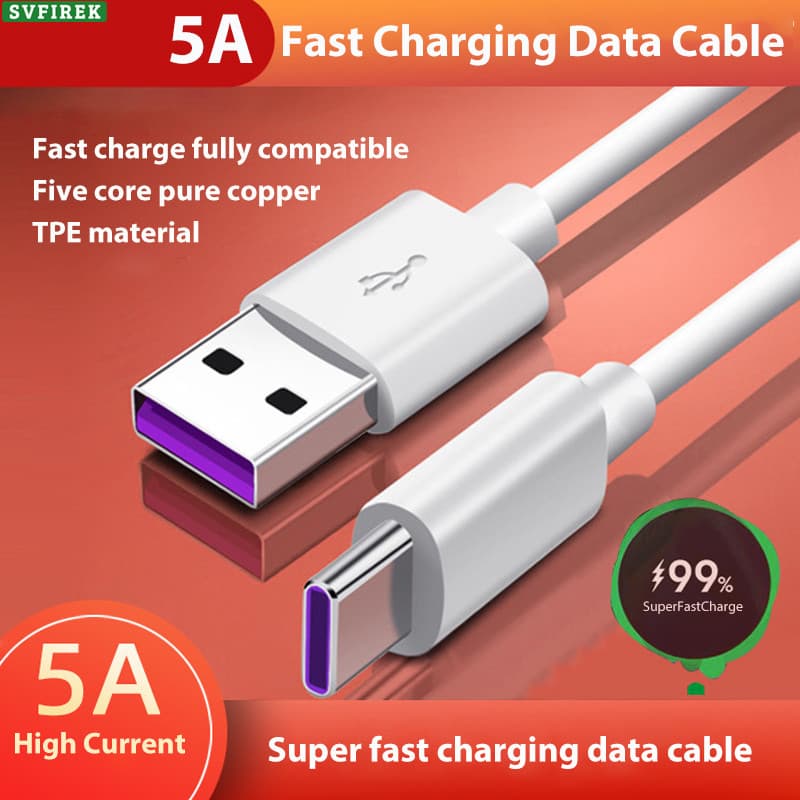 Cabo De Carregamento Rápido 5A Carga Rápida USB Fio Type C Dados Para Huawei Xiaomi Samsung