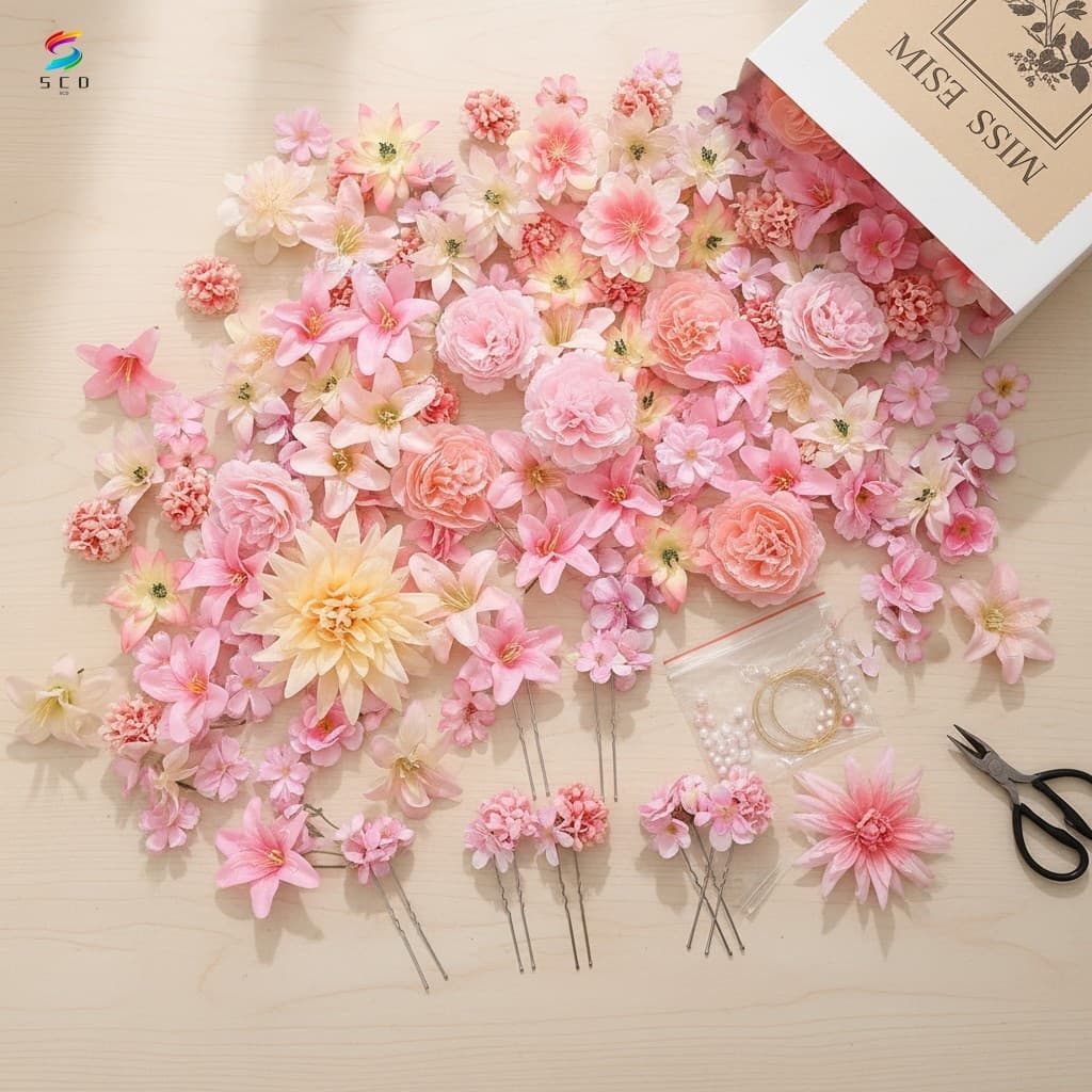 Conjunto De Flores Artificiais 50 Peças , Suprimentos De Artesanato Faça Você Mesmo Para Acessórios De Cabelo Hanfu