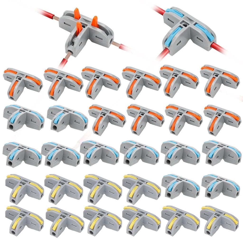 30 Peças Conectores de Fio de 3 Vias com Alavanca 28-12 AWG, Conector de Fio Compacto de 3 Portas Tipo T, Bloco de Termi