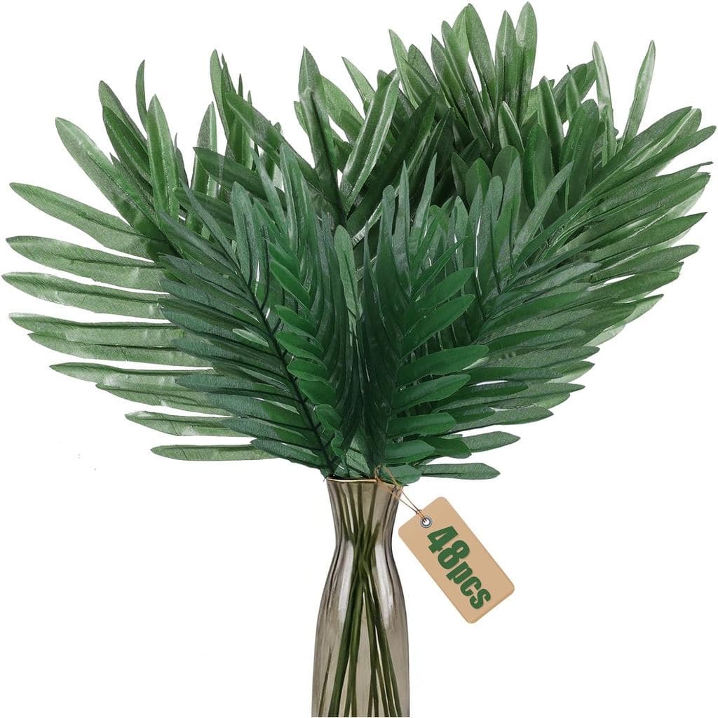 48 Folhas de Palmeira Artificiais, 16" Decoração Realista de Palmeira Tropical, Folhas de Palmeira Falsas para Enchiment