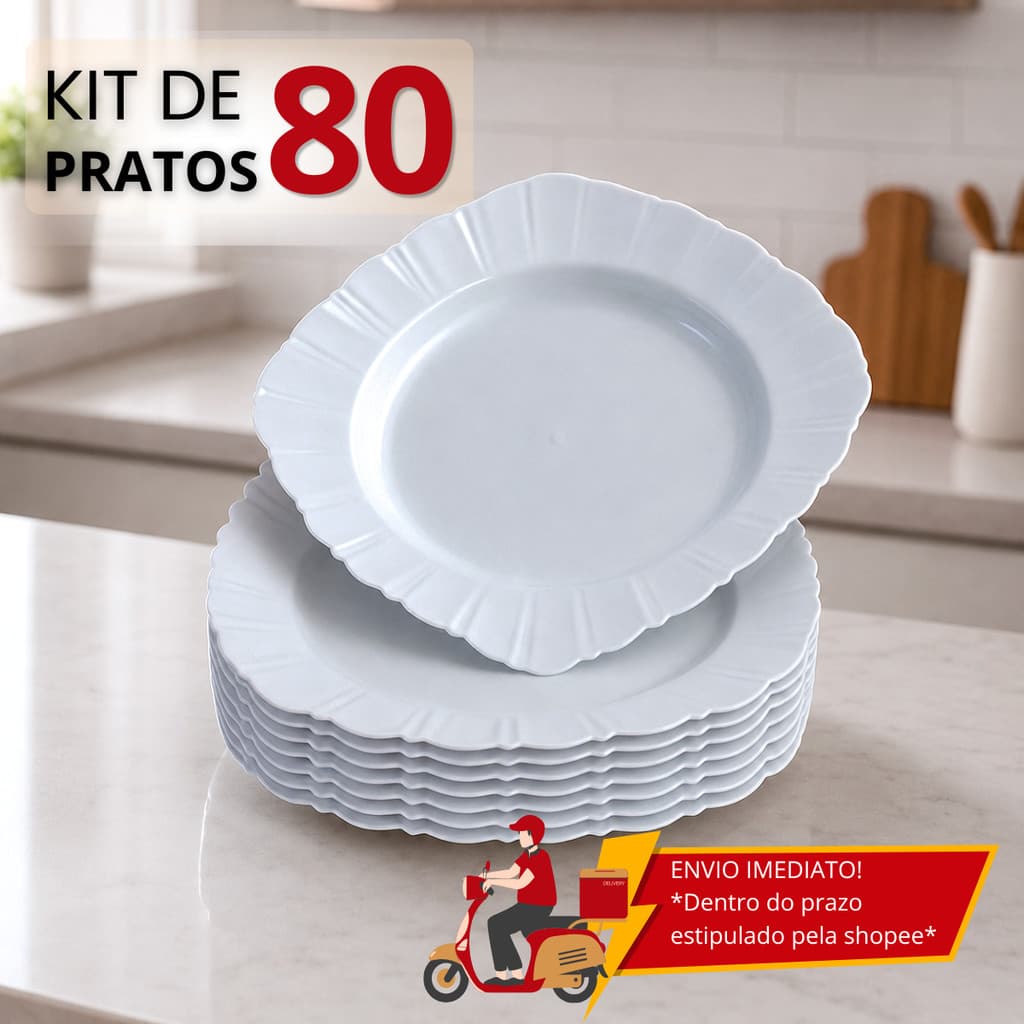 80 Pratos Plásticos Quadrado Fundo para Festa, Churrasco e Porções