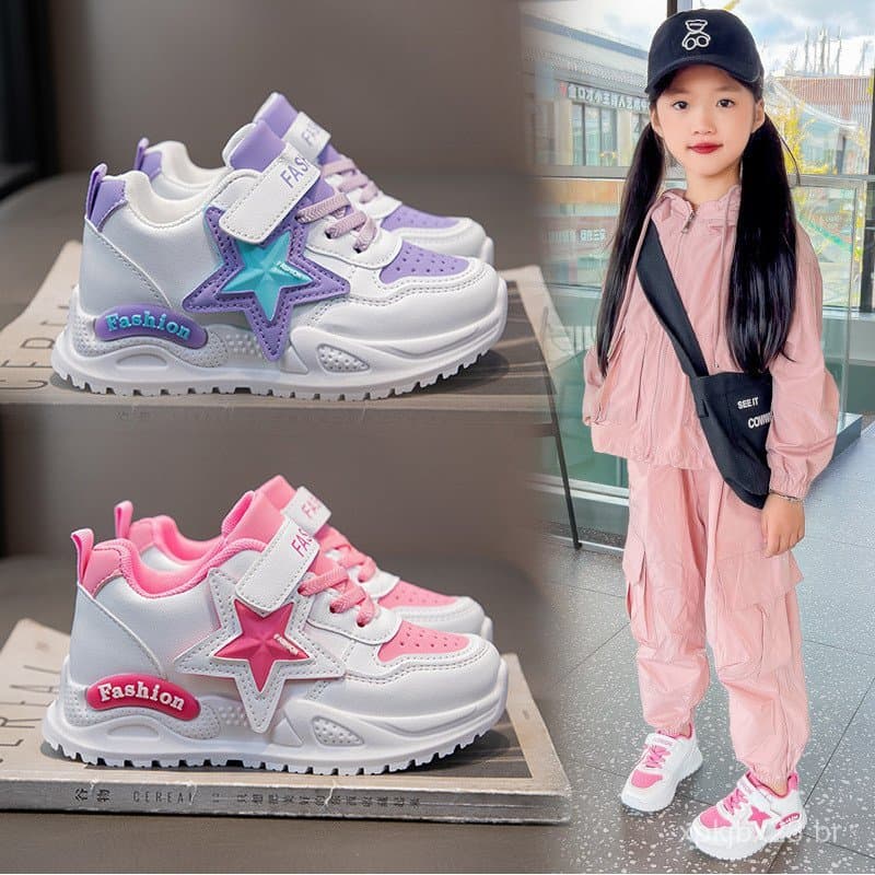 Tênis esportivos infantis para meninas, estilo novo primavera-outono, moda infantil, sola macia, tênis estilo "dad shoes
