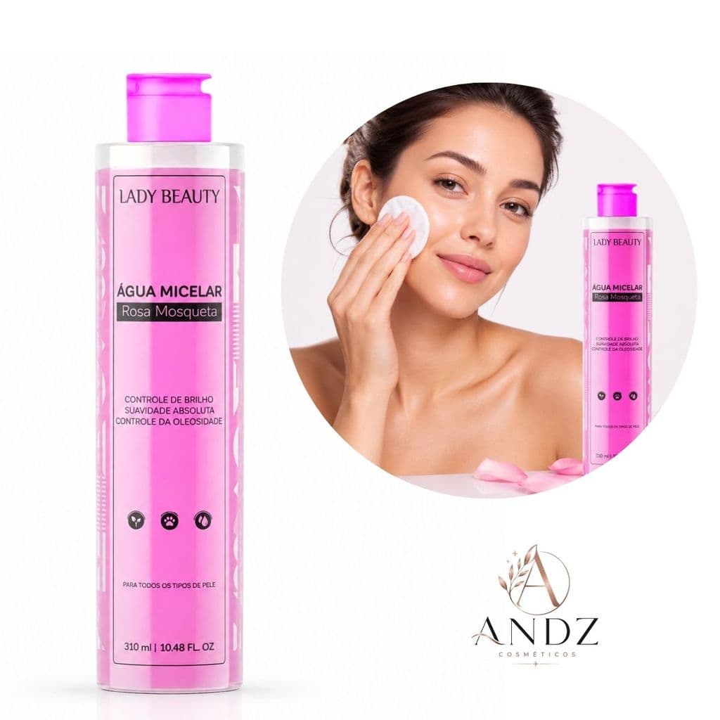 Água Micelar Rosa Mosqueta Lady Beauty 310ml Demaquilante Limpeza Facial Hidratante