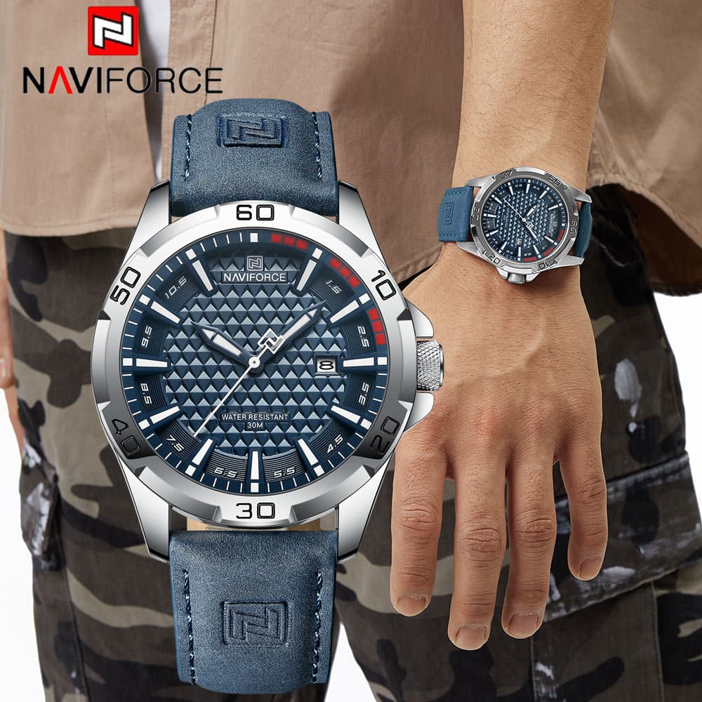 NAVIFORCE Homem Relógio De Quartzo À Prova Dwaterproof Água Data Pulseira Couro Luxo Estilo Militar Masculino Pulso Relo