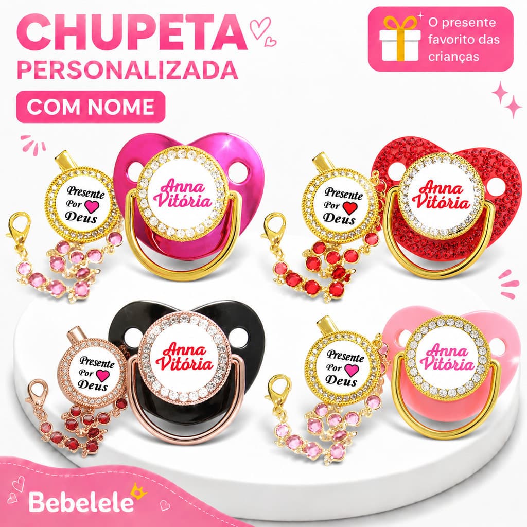 Chupeta plana para bebê com clipe de chupeta chupeta com nome de bebê