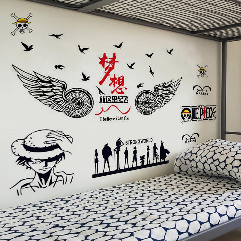 Anime uma peça cartaz adesivo de parede menino dormitório papel de parede auto-adesivo dormitório quarto fundo adesivo d