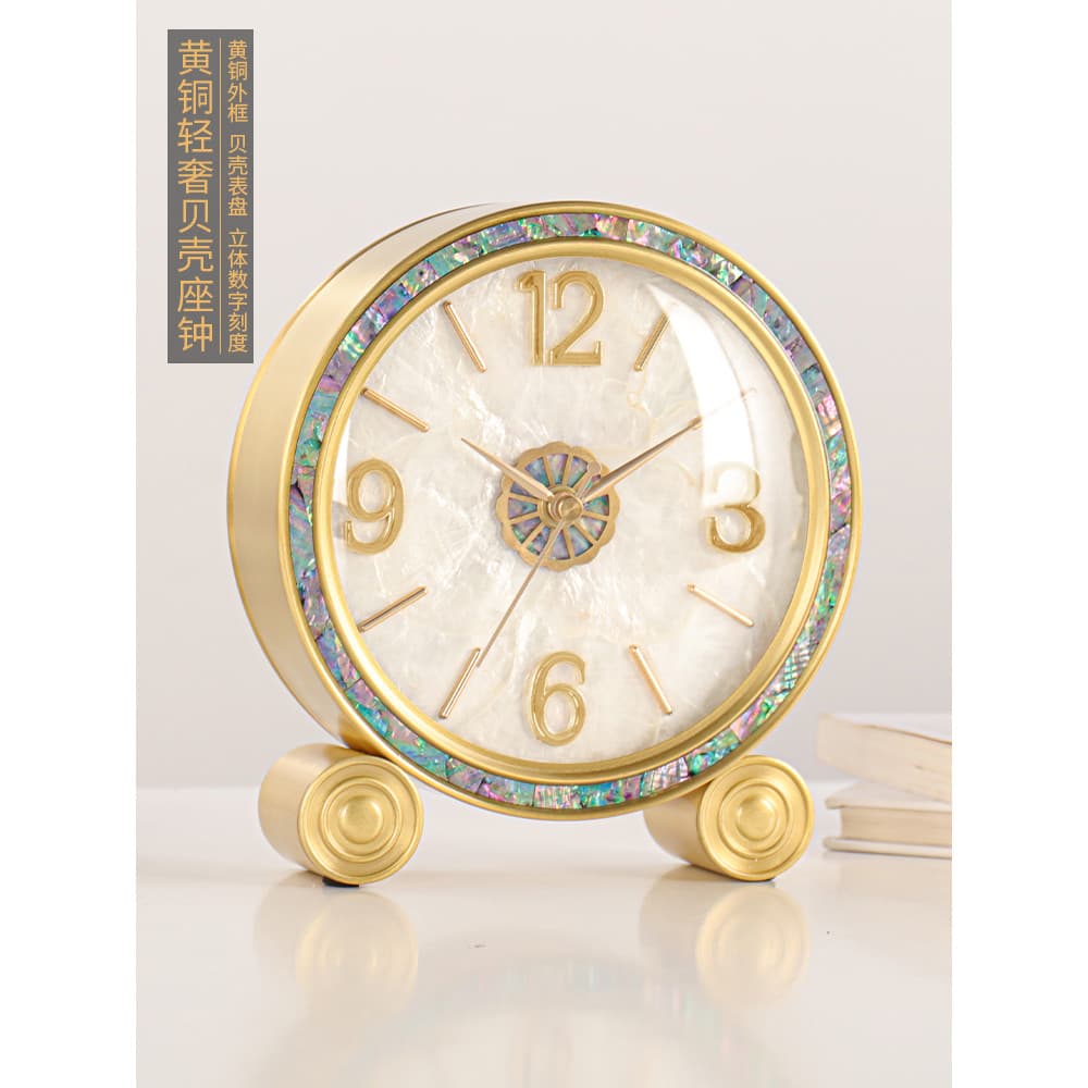 Estilo europeu relógio de mesa sala estar luz luxo moderno concha bronze criativo contador decoração ornamento relógio m