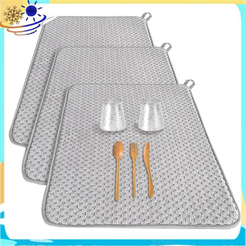 [Le's Shop] Tapete De Secagem De Pratos Absorvente De Microfibra Para Escorredor Balcão De Cozinha , Café 24 X 17 Polega