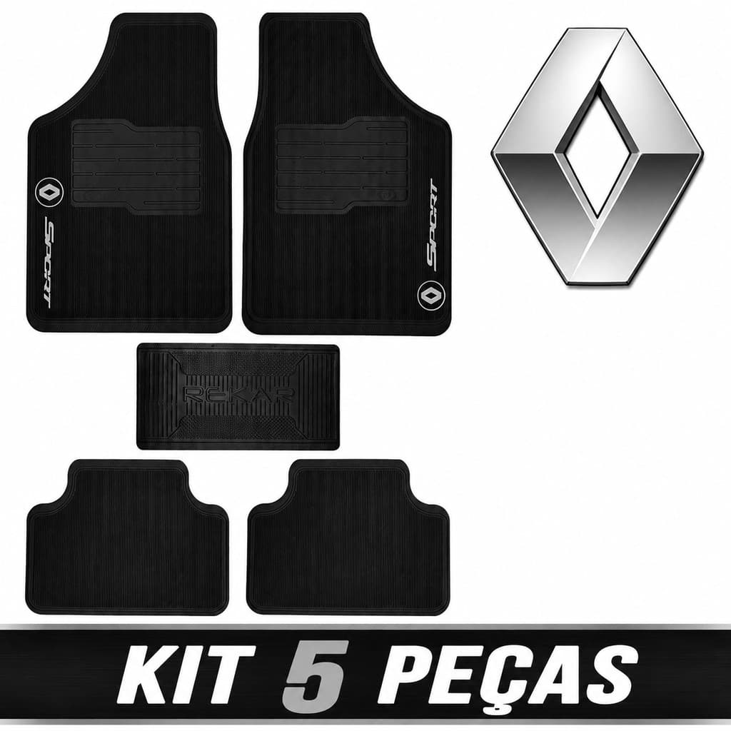 Tapete Borracha Renault 5 peças Carro Automotivo Sandero Clio Logan Duster Kwid Captur Megane Oroch