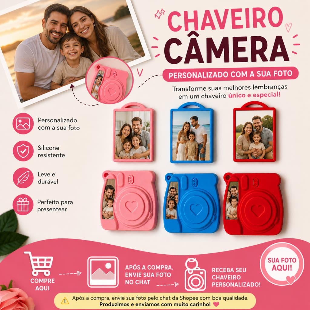 KIT COM 5, 10 Chaveiro Porta Foto Personalizado Câmera  Mini Porta Retrato com Foto  Presente Criativo Casal, Filho, Pai