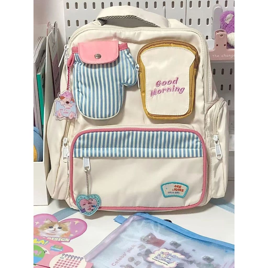 Mochila Good Morning Toast, mochila escolar fofa para meninas, mochila escolar grande para estudantes do ensino médio. Q