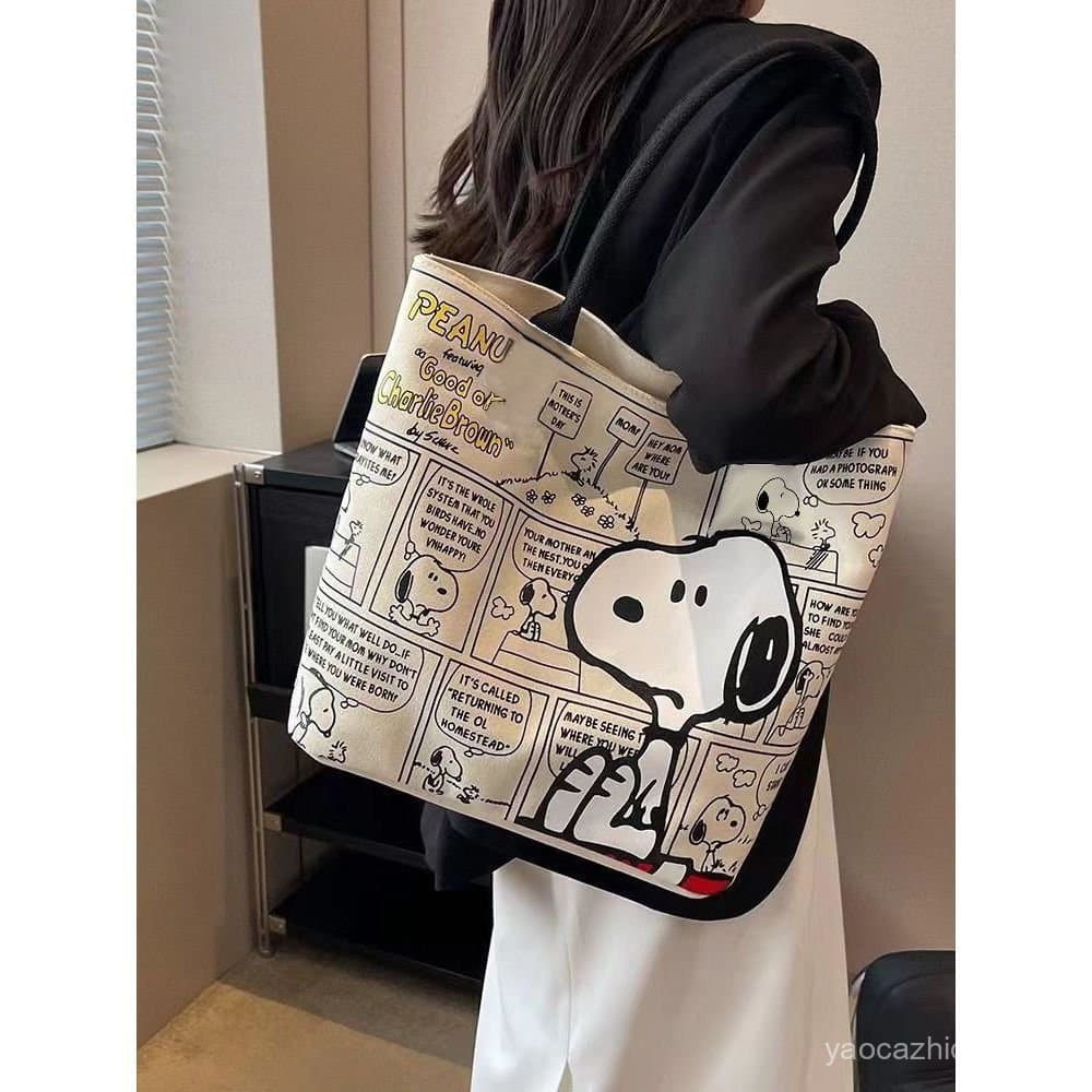 Desenhos animados novo Snoopy bolsa de lona grande capacidade de um ombro Commuter Tote bolsa de lona feminina durável E
