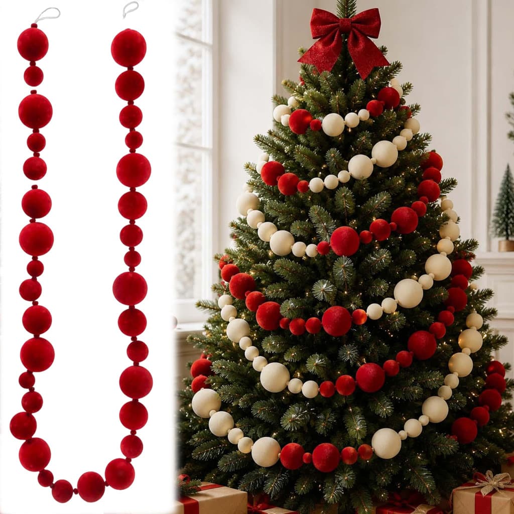 Guirlanda De Bola De Pom-Flocada Macia Enfeite De Suspensão De Árvore De Natal-Decoração De Corda Veludo Para O Janela D