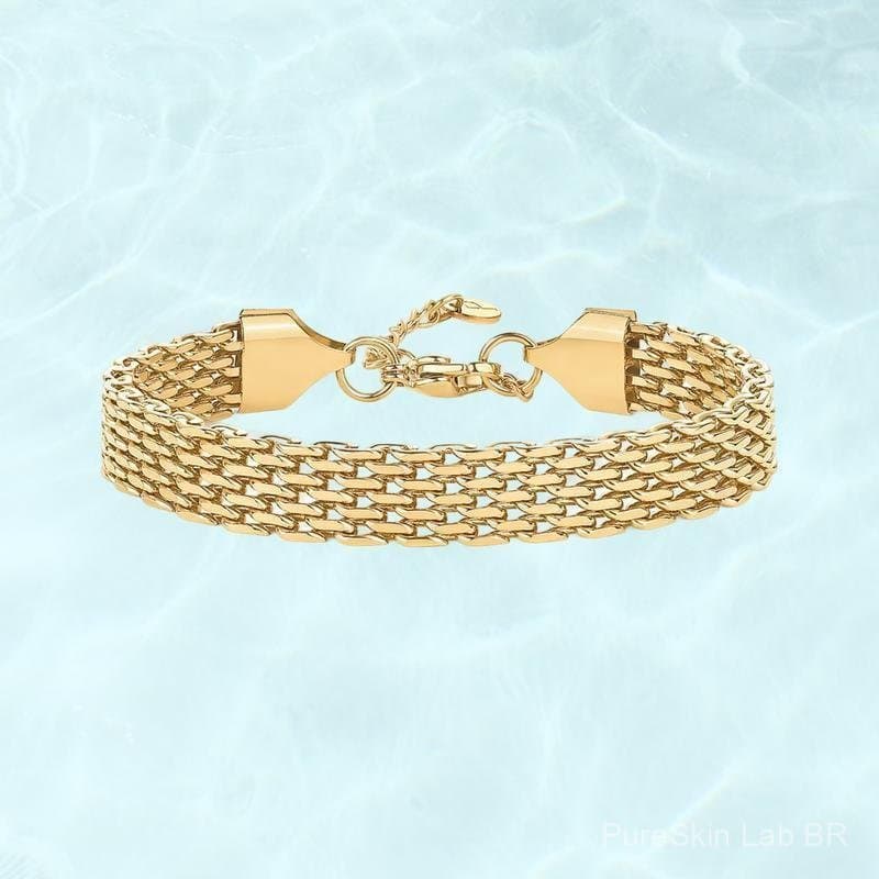 Pulseira Feminina Impermeável com Corrente Grossa PAVOI - Pulseira de Corrente Ajustável Banhada a Ouro Elegante IFL