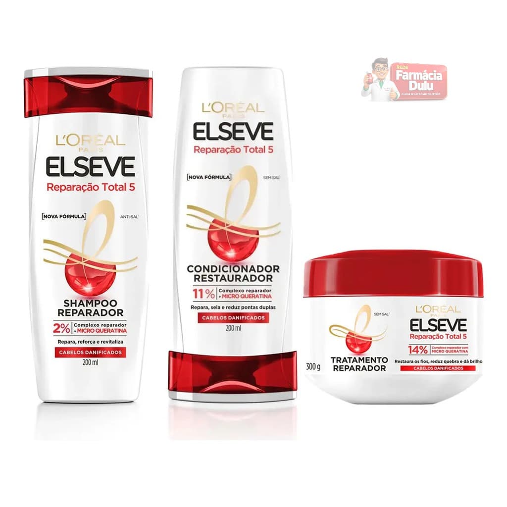 Kit Elseve Reparação Total 5 Shampoo 200ml + Condicionador 200ml + Máscara Original L'Oréal Paris