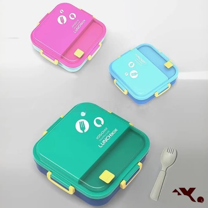 Marmita Lunch Box 1 Litro em Plástico Reforçado e 3 Divisões mais Espaço de Talheres