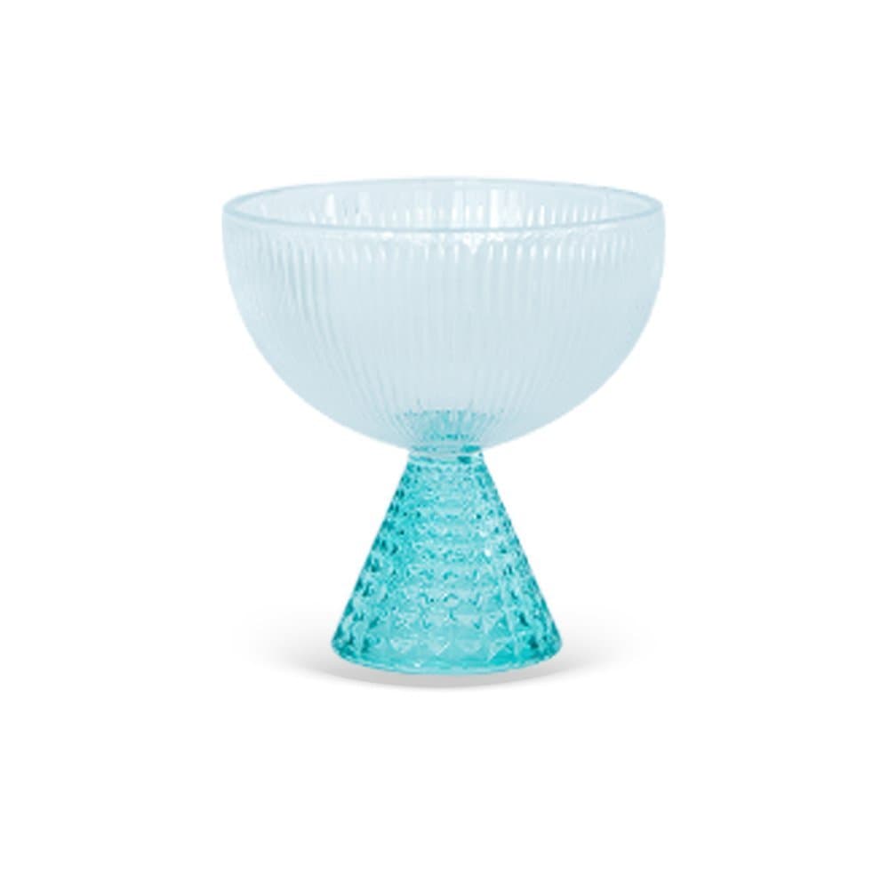 Taça Canelada de Cristal para Sobremesa Urbano com Pe Verde 400ML 13CM - 6 PÇS - BTC HOME DECOR