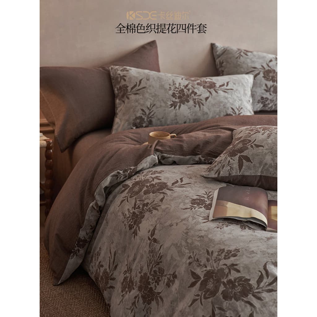 Classe A Algodão Lavado Fio-tingido Grande Jacquard Conjunto de Quatro Peças Lençol de Casal Único Lençol Tipo Colcha Ca