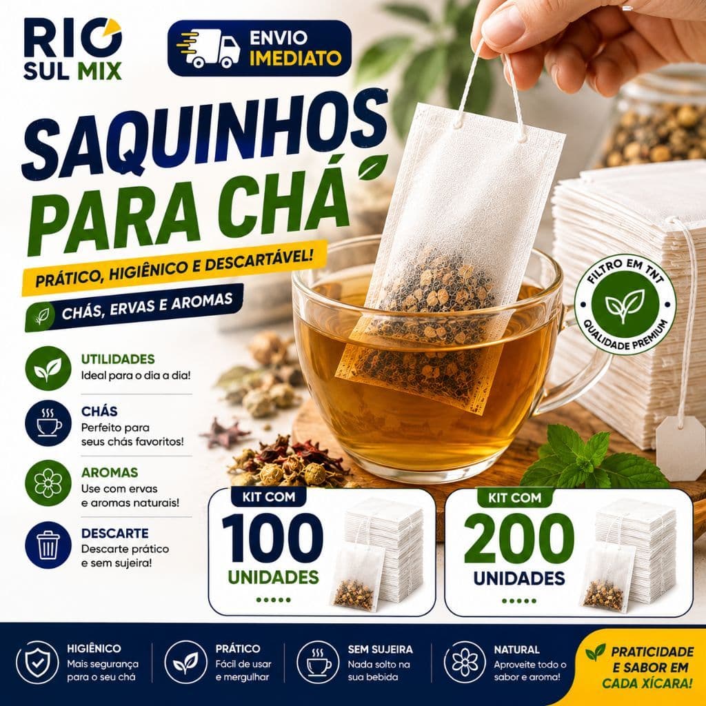 Kit 100 / 200 Sachês De Chá TNT 10x12cm Saco Filtro Descartável Com Cordão Para Infusão Chá Ervas