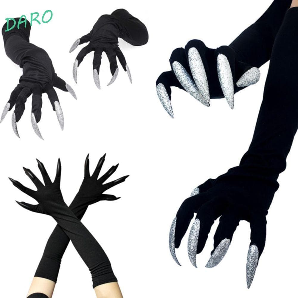 DARO Halloween Cosplay Luvas Engraçado Assustador Fantasma Garra Preto Prata Para Mulheres Meninas Adereços Extravagante
