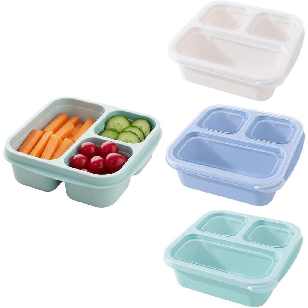 Emptycolor Conjunto de 3 Recipientes para Almoço e Lanches com 3 Compartimentos e Tampas, Caixas de Lanche para Preparaç