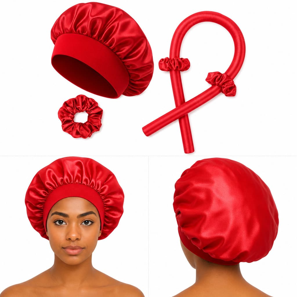 Kit touca dupla face e modelador de cachos Anne Lee - Vermelho