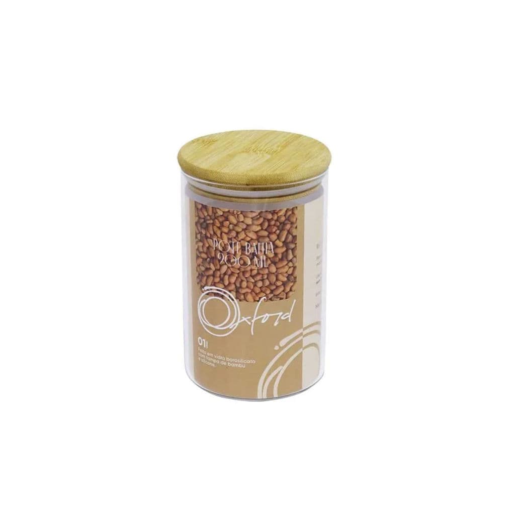 Pote Redondo Com Tampa de Bambu 900ml Vidro Borosilicato Bahia - Oxford
