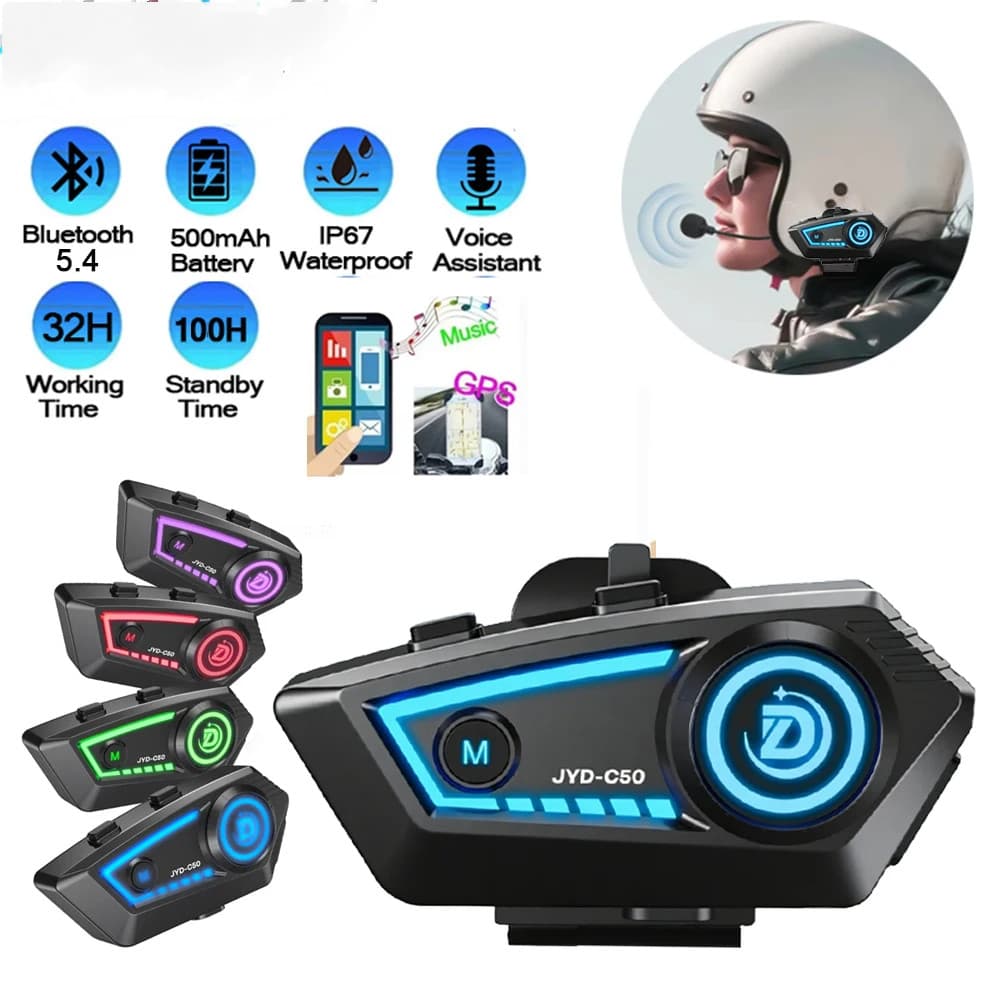 JYD-C50 Capacete Da Motocicleta Bluetooth Fone De Ouvido Mãos Livres Chamada IPX67 À Prova Dipágua 500mAh Alto-Falantes