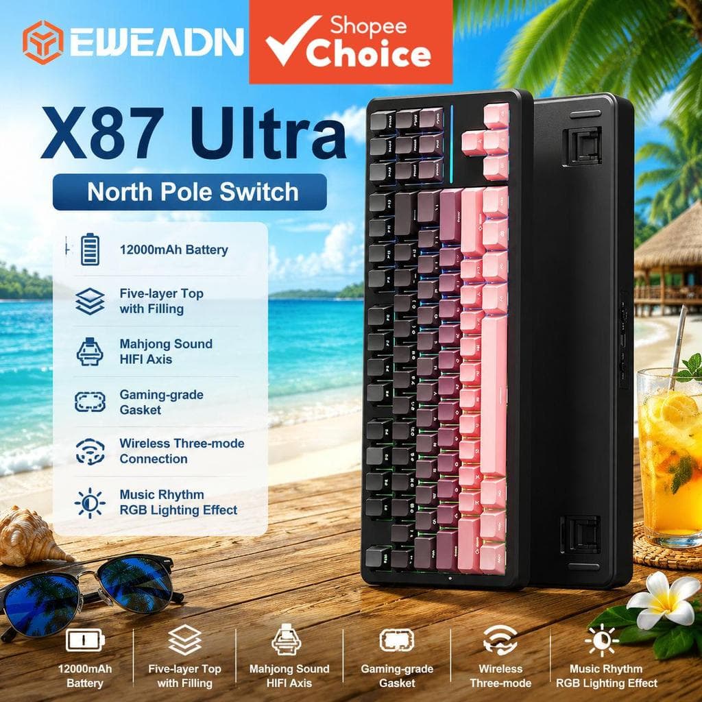 Teclado Mecânico EWEADN X87 Tri Mode Teclado de Jogos Sem Fio Bluetooth 2.4G Retroiluminação RGB Troca a Quente 87