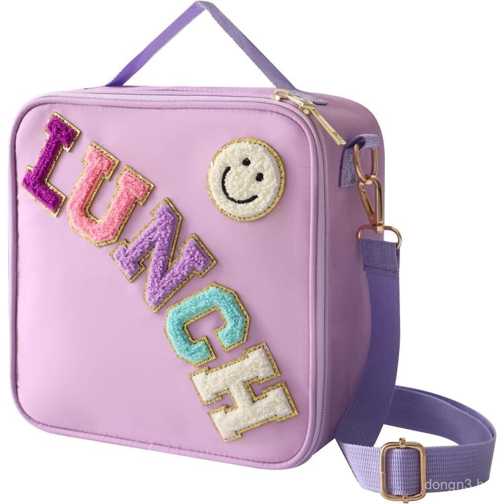 Bolsa Térmica para Almoço com Alça de Ombro Ajustável, Bolsa Térmica Grande de Nylon Estilo Preppy, Bolsa Reutilizável p