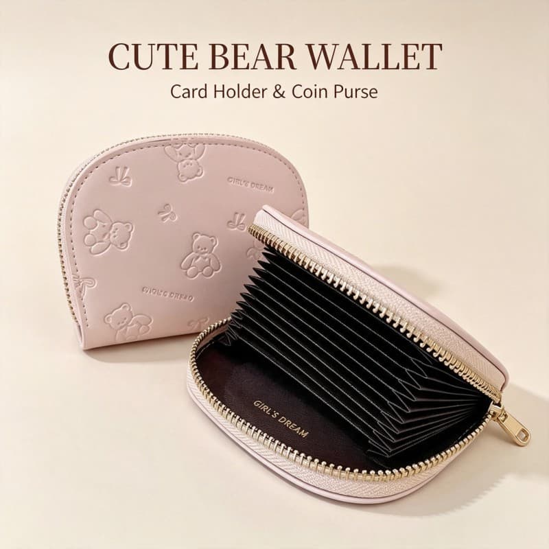 Bonito urso curto senhoras titular do cartão moda simples estudante multifuncional Multi-cartão moeda bolsa