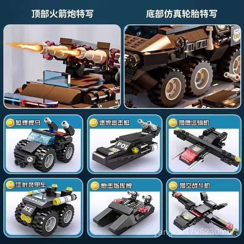 Compatível com Lego, carro de polícia à prova de explosão, veículo de comando SWAT, brinquedo educativo montável para cr