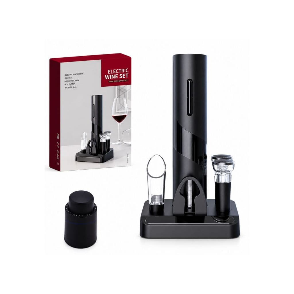 Kit Abridor Elétrico De Vinho 4 Em 1 Com Base Suporte Premium Cortador De Lacre Tampa E Acessórios Para Vinho