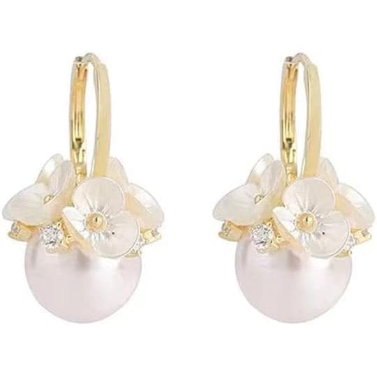 Elegant Flower Pearl Small Hoop Earrings for Women CZ Crystal Daisy Flower Cartilage Earrings Huggie Hoops Cuffs Wedding