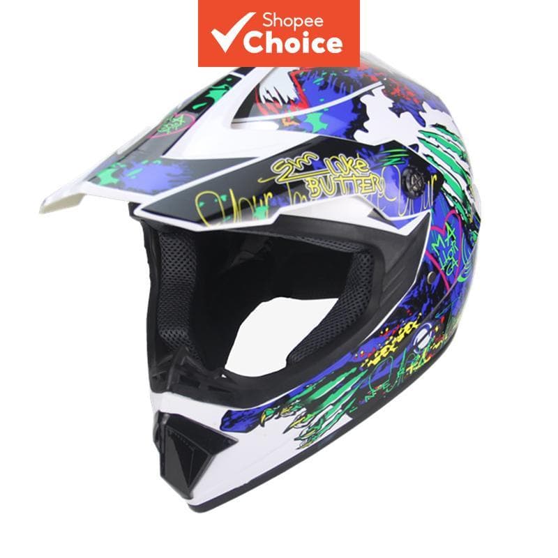 Capacete de motocross colorido de base branca com arte de rua em grafite, capacete integral para moto off-road com
