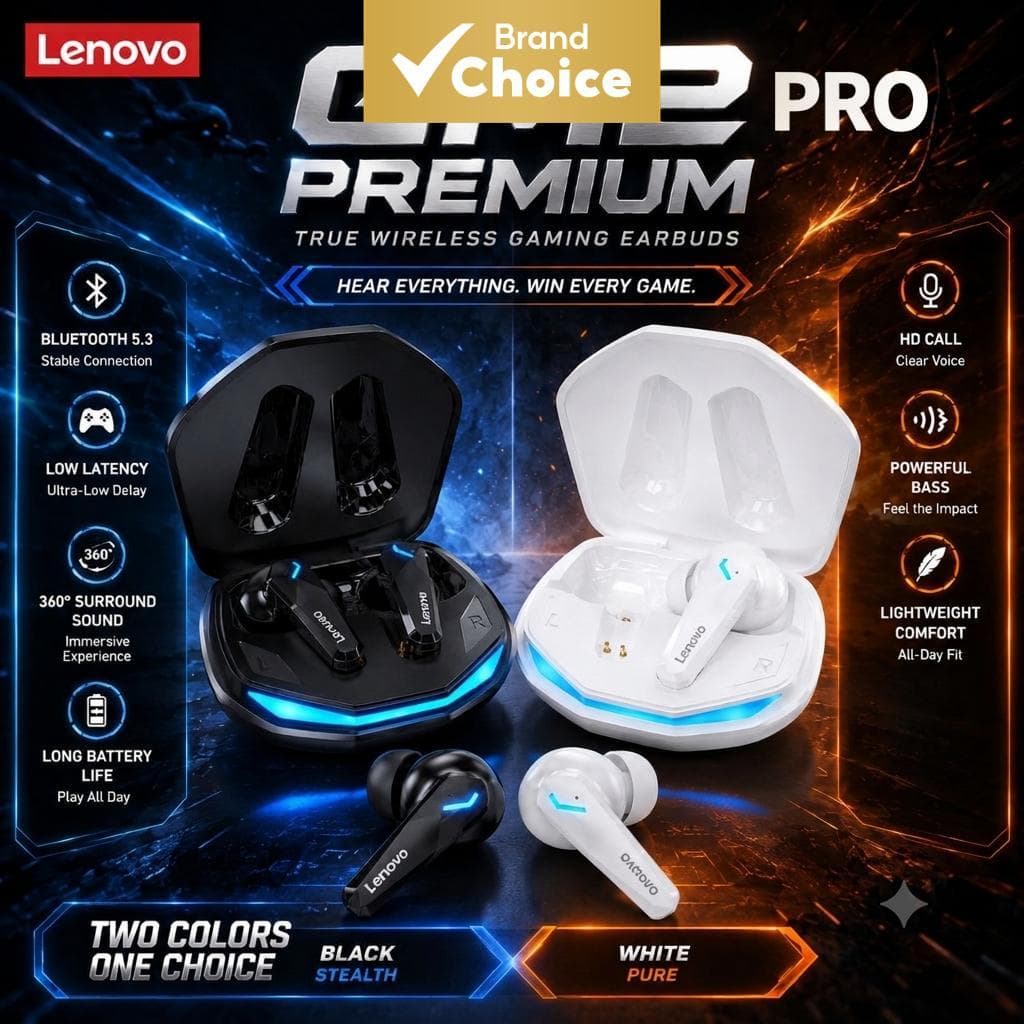 Lenovo GM2 PRO Fones De Ouvido Para Jogos Bluetooth 5.4 De Baixa Latência Chamada Clara Intra-Auriculares HiFi Sound Mús