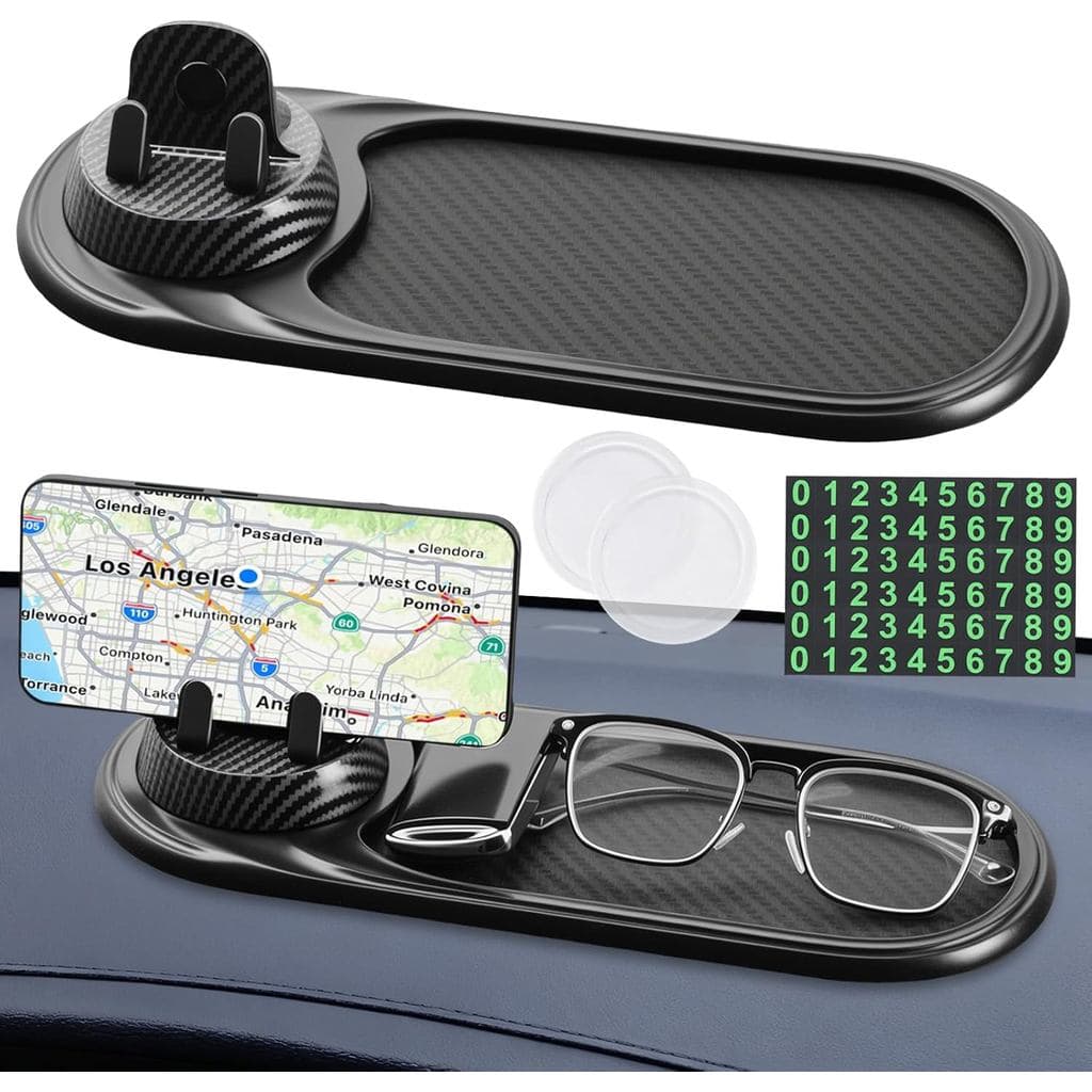 Tapete Antiderrapante Multifuncional 3 em 1 para Carro, 360 °   Suporte de Telefone Rotativo com Placa de Número de Esta