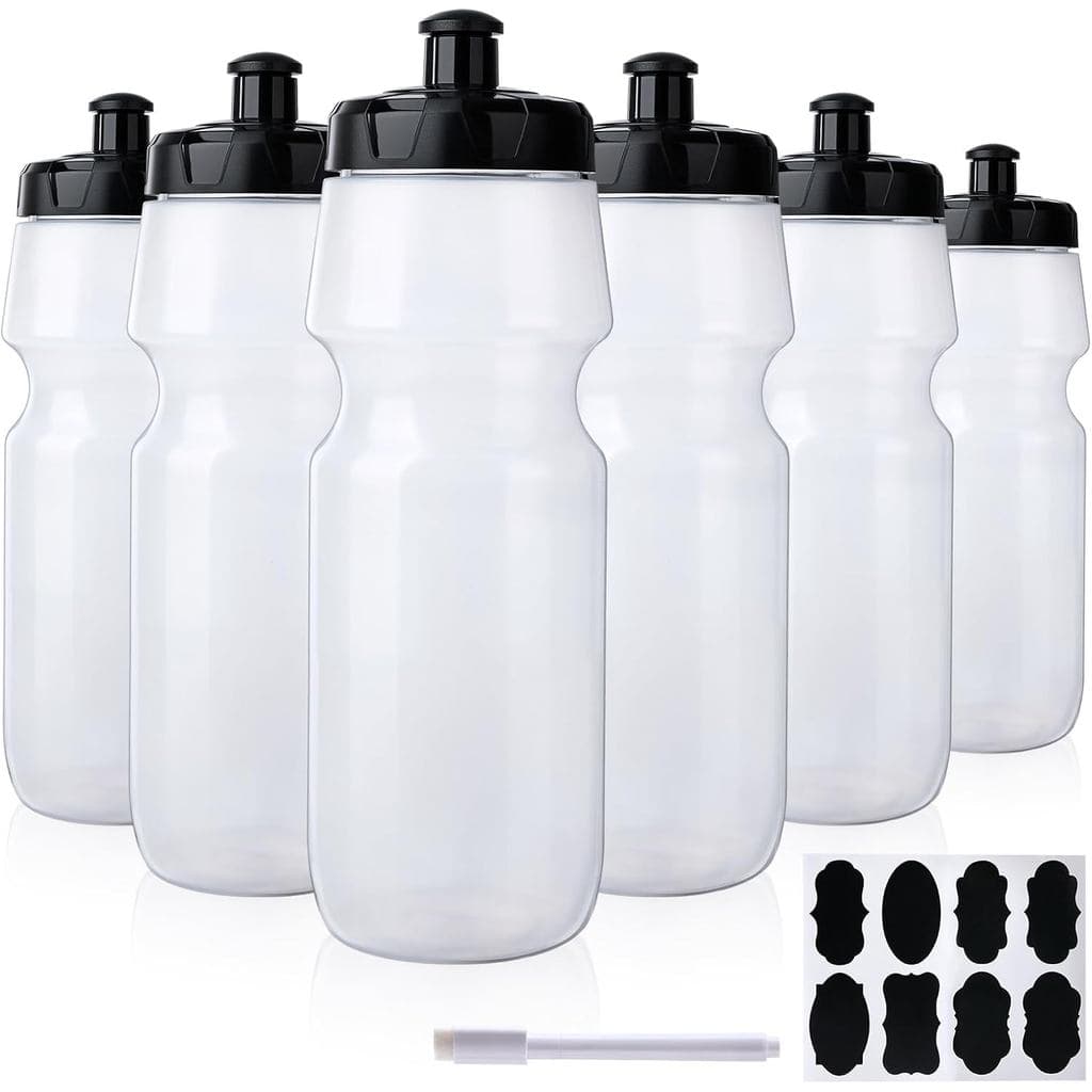 Conjunto de 6 Garrafas de Água Esportivas de 25 oz, Garrafas de Água para Esportes e Fitness, Livres de BPA, Acompanha 8