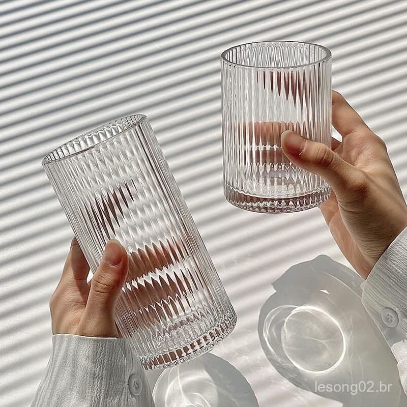Simples ins listrado vidro doméstico beber copo gelo americano Latte xícara de café leite suco bebida copo 9VKT