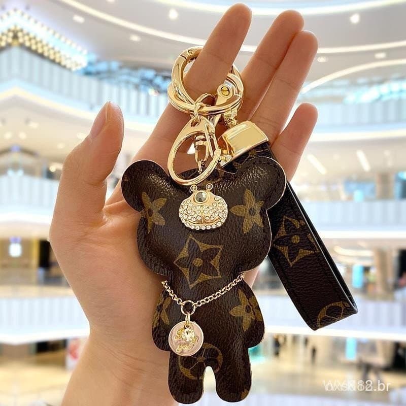 Chaveiro de Couro Genuíno de Alta Qualidade para Homens e Mulheres, Chaveiro Criativo em Forma de Urso, Estilo Europeu e