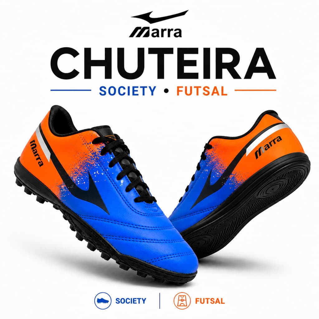Chuteira Society e Futsal Adulto Costurada Super Reforçada Tênis Masculino Futebol 34 ao 45