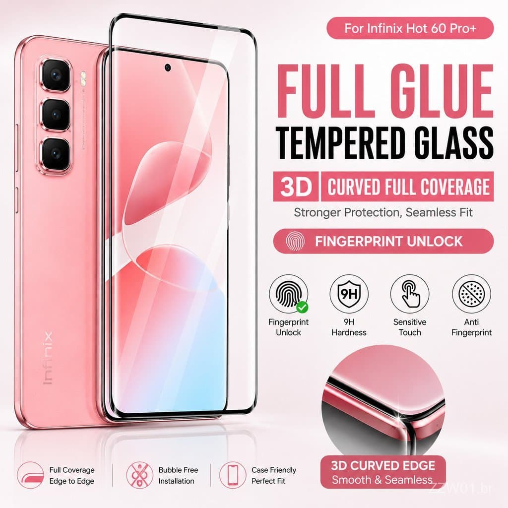 Película Protetora de Vidro Temperado com Cola Total para Tecno Camon 30S 40 Pro 4G 5G Hot 60 50 Spark 20 Pro+ Note 40 5
