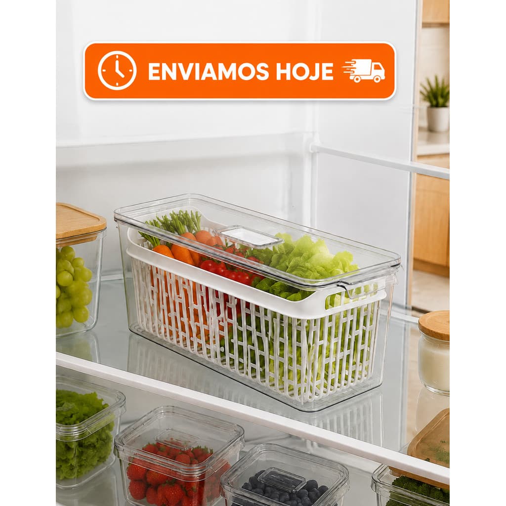 Organizador De Geladeira Acrílico Com Cesto 6 Litros
