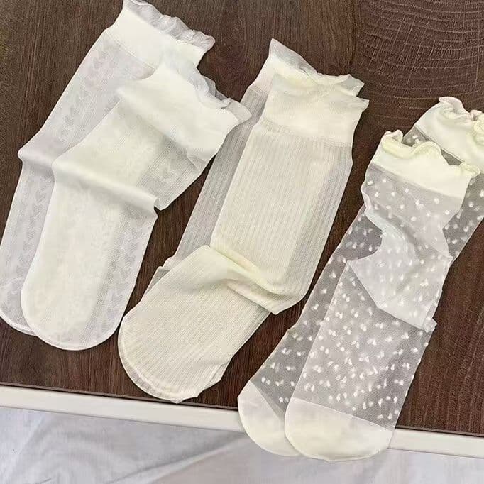 Meias de verão meias ultrafinas meias de gelo feminino verão Lolita bolinhas amor absorvente de suor meias de pilha de r