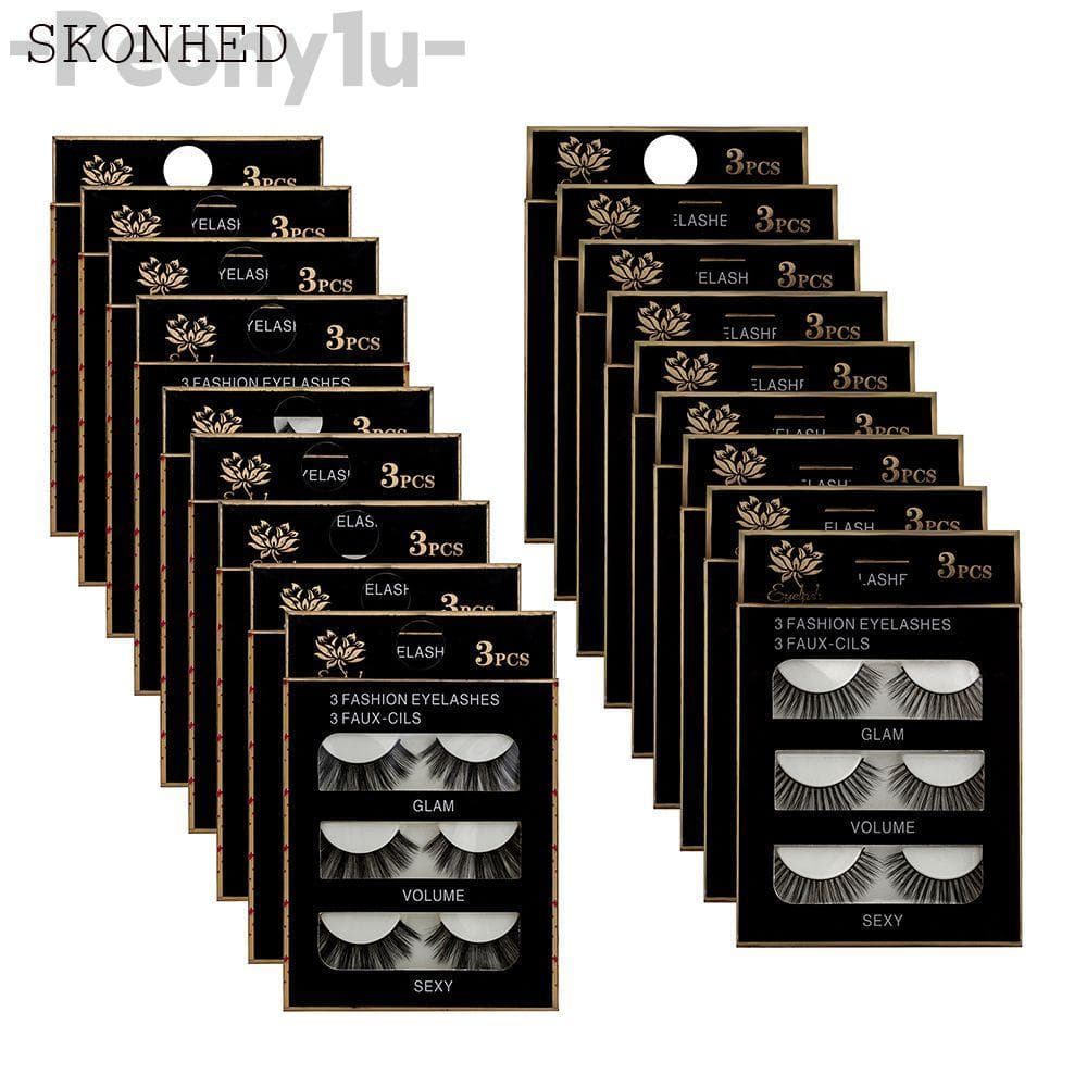 PEONY SKONHED 3 Pares De Cílios Postiços Moda Feminina Volumosos Cruzados Grossos Fibra De Seda
