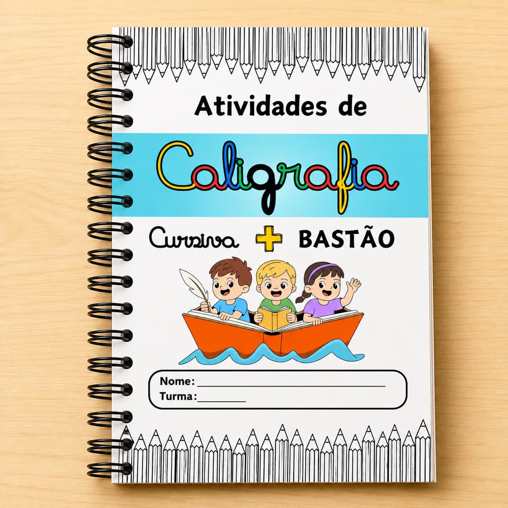 Caderno de Caligrafia Infantil Letra Cursiva Bastão Aprender a Ler e Escrever Alfabetização