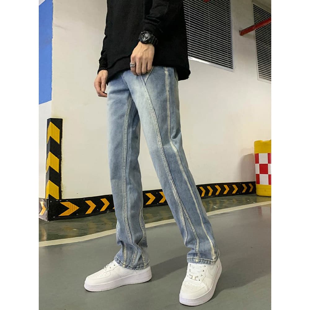 Calças de brim masculinas soltas americanas 2026 novo estilo calças masculinas cor clara Casual na moda calças retas